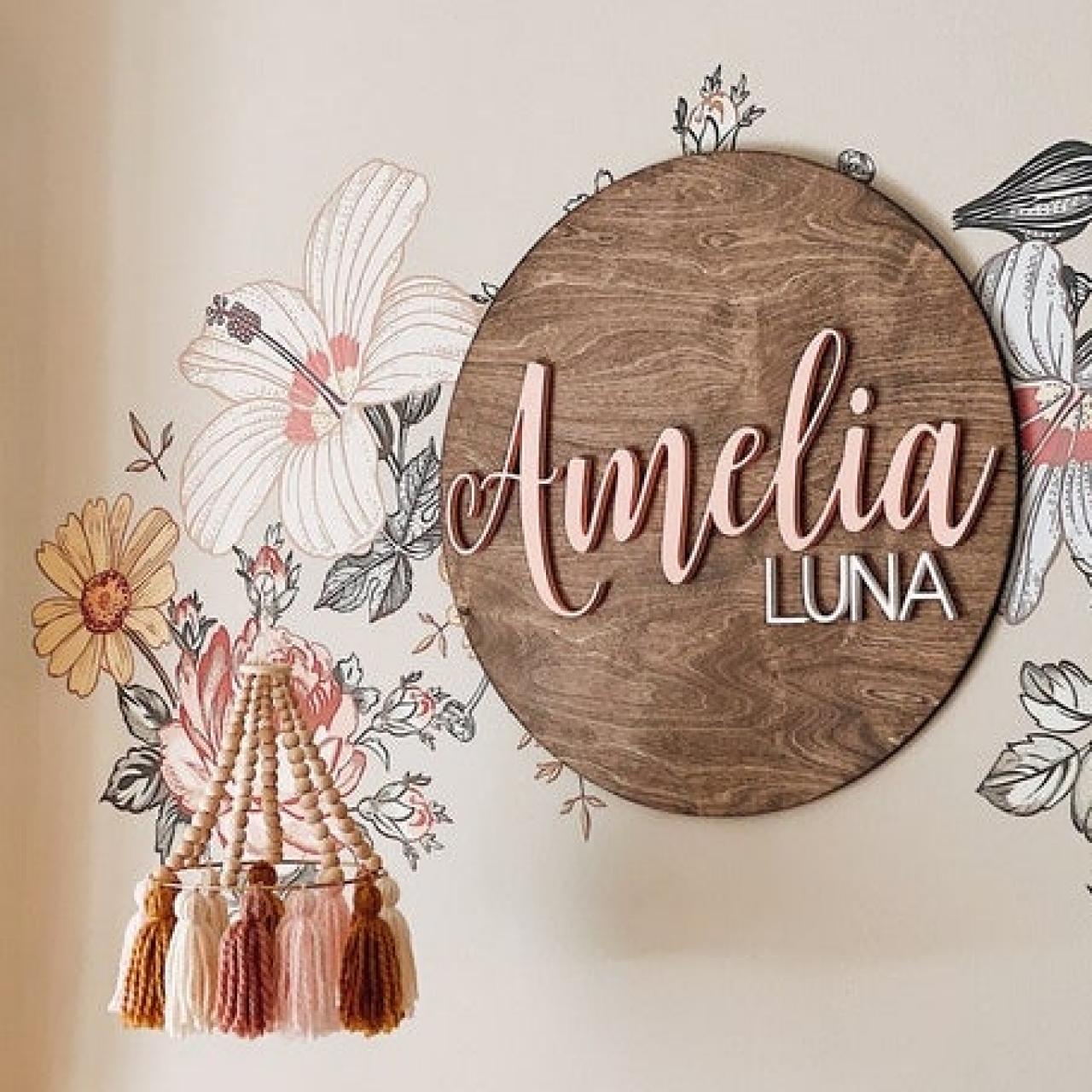 Large wood name sign, nursery name sign, boho nursery sign , on sale above crib cut out, layered baby name sign, retro baby name sign, cut out sign